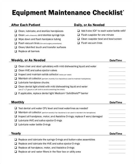 Safety Maintenance & Checklist 